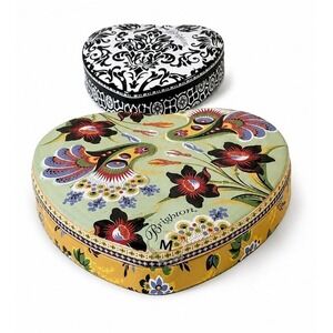 Brighton Heart Shaped Decorative Tins Set of 2 Floral Damask Jewelry Gift 86-02‎